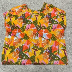 C&C California Multicolor Leaf Print Crop Top size large linen